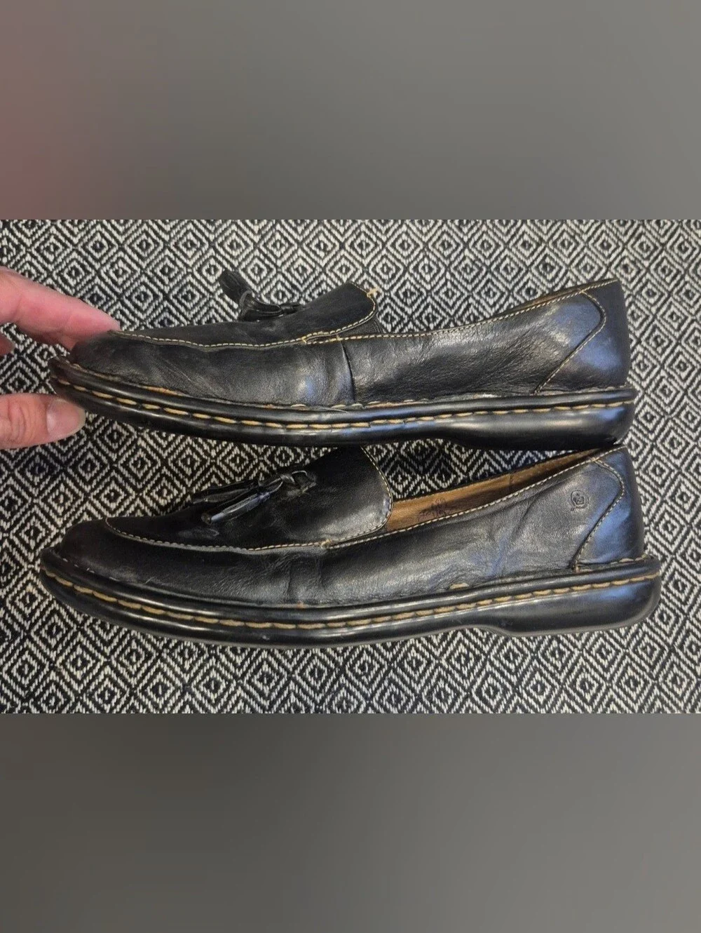 Born Black Leather Loafers With Tassels Size 6.5